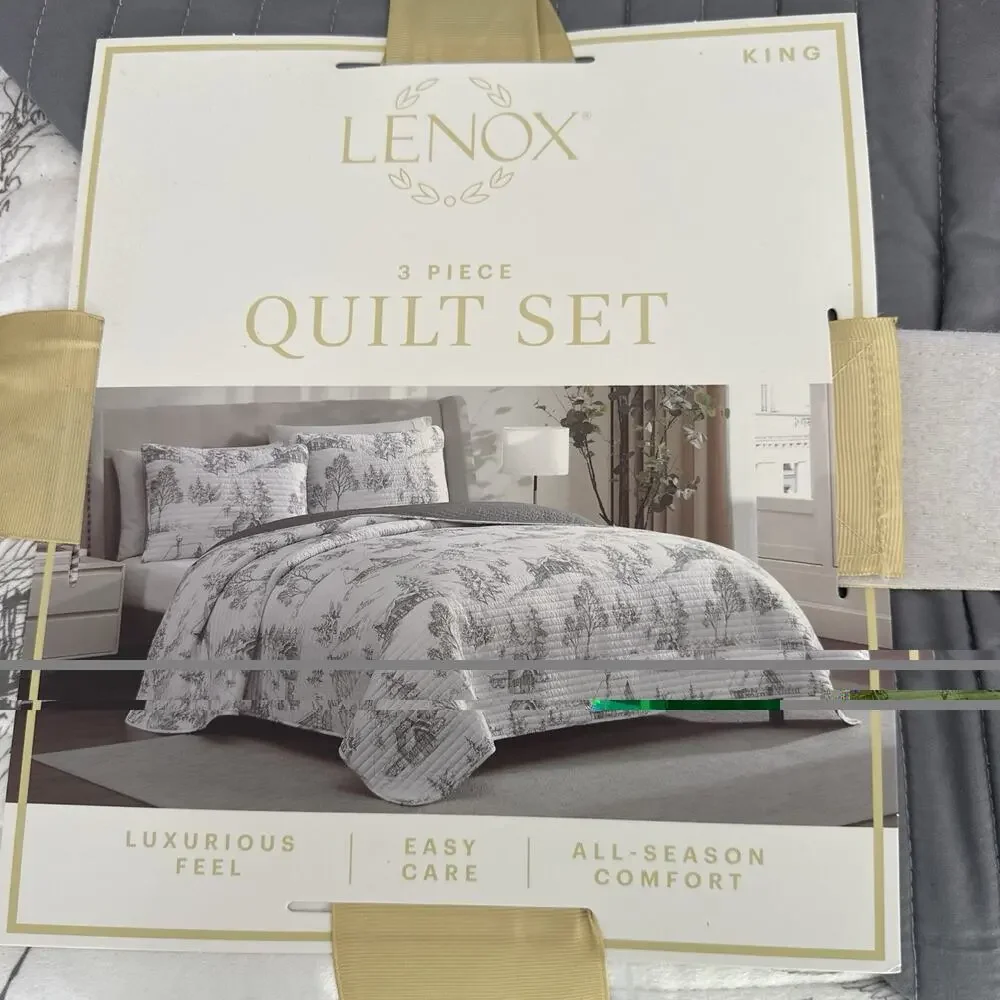 Lenox 3 Piece Quilt Set Full King White Floral All Season Comforter Bedding New